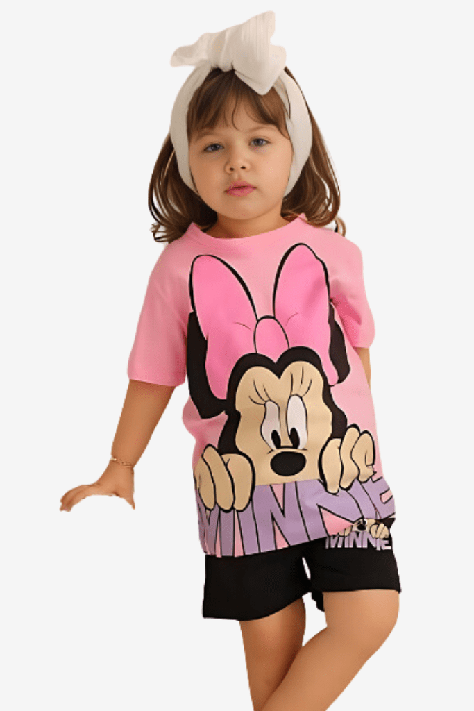 2pcs Minnie Mouse Drop Shoulder T-shirt Set For Kid Girl (6mths - 6yrs) - Childrengoods