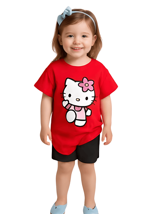 Baby & Kids 2pcs Hello Kitty Printed Red T-shirt Set (3mths - 6yrs) - Childrengoods